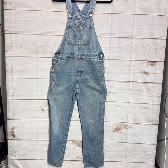 Old Navy Denim - Old Navy Womens Light Wash Denim Overalls Straight Leg Distressed Blue Size 6